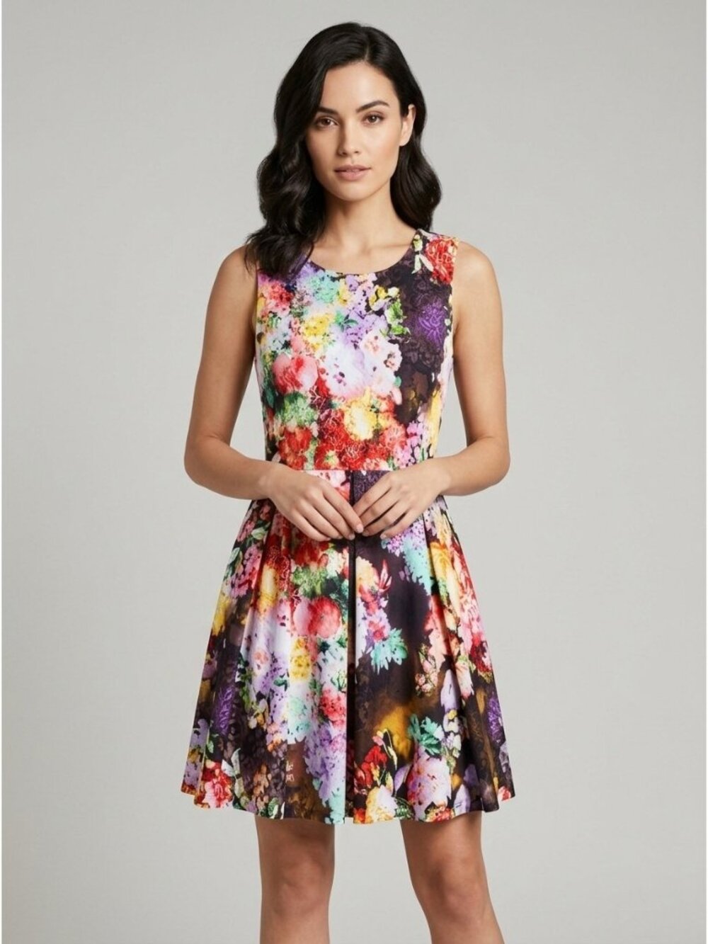 Betsey Johnson Floral Scuba Dress Womens 12 Fit and Flare Skater Sleeveless